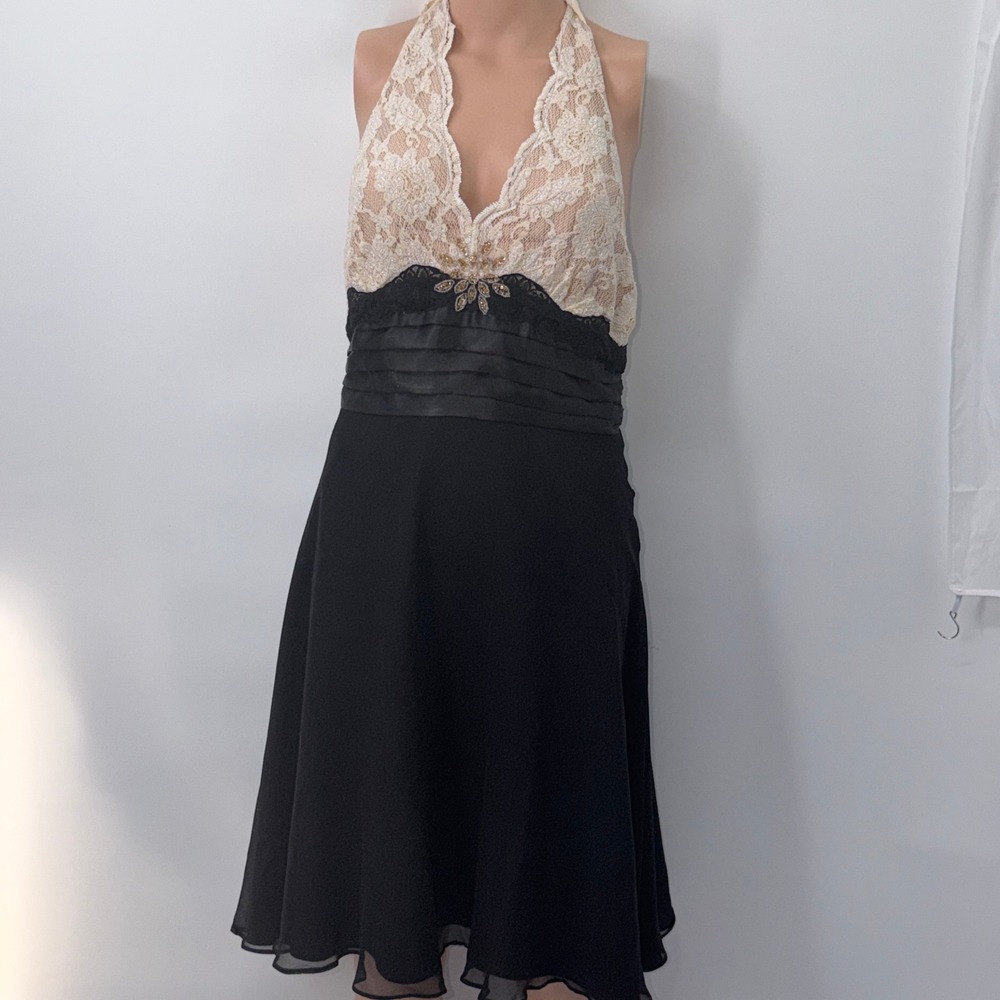 Signature by Robbie‎ Bee 6 Lace Silk Halter Dress Coquette Y2K Whimsigoth Formal